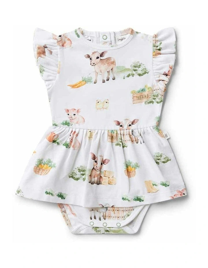Farm Short Sleeve Organic Dress in White image 1