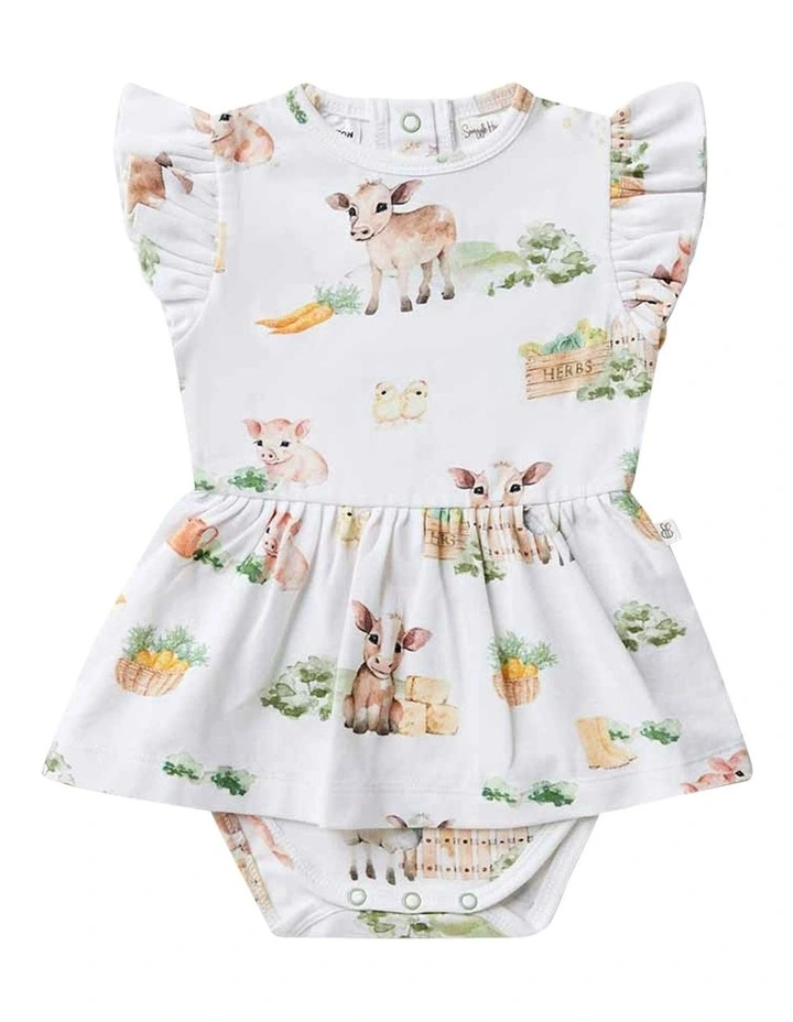 Farm Short Sleeve Organic Dress in White image 1