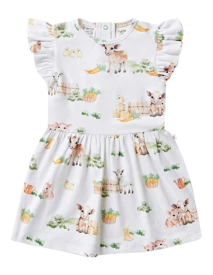 Farm Short Sleeve Organic Dress in White image 2