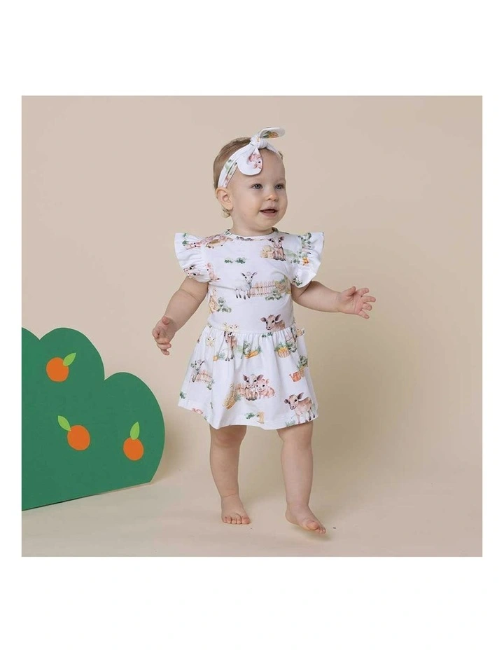 Farm Short Sleeve Organic Dress in White image 3
