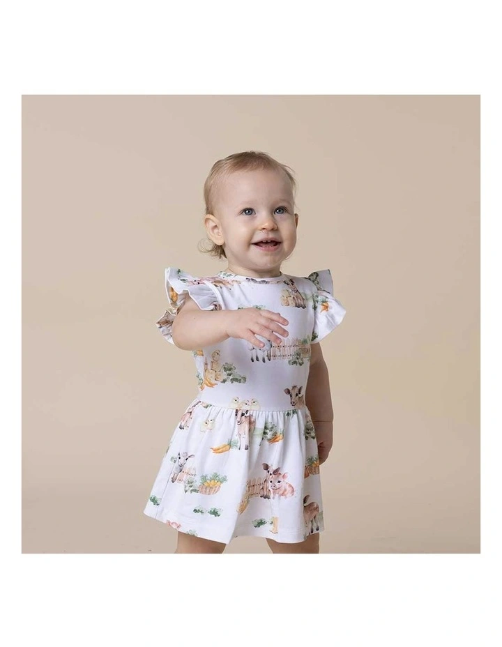 Farm Short Sleeve Organic Dress in White image 4