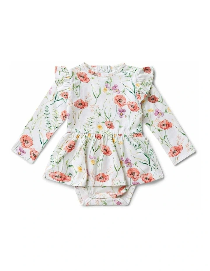 Meadow Long Sleeve Organic Dress in White image 1
