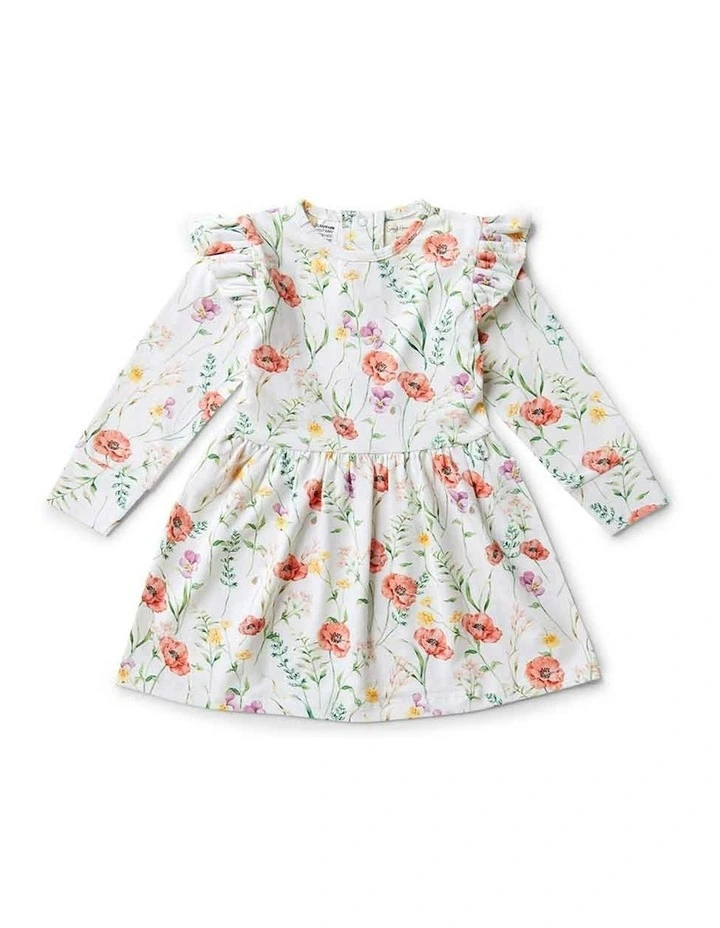Meadow Long Sleeve Organic Dress in White image 2