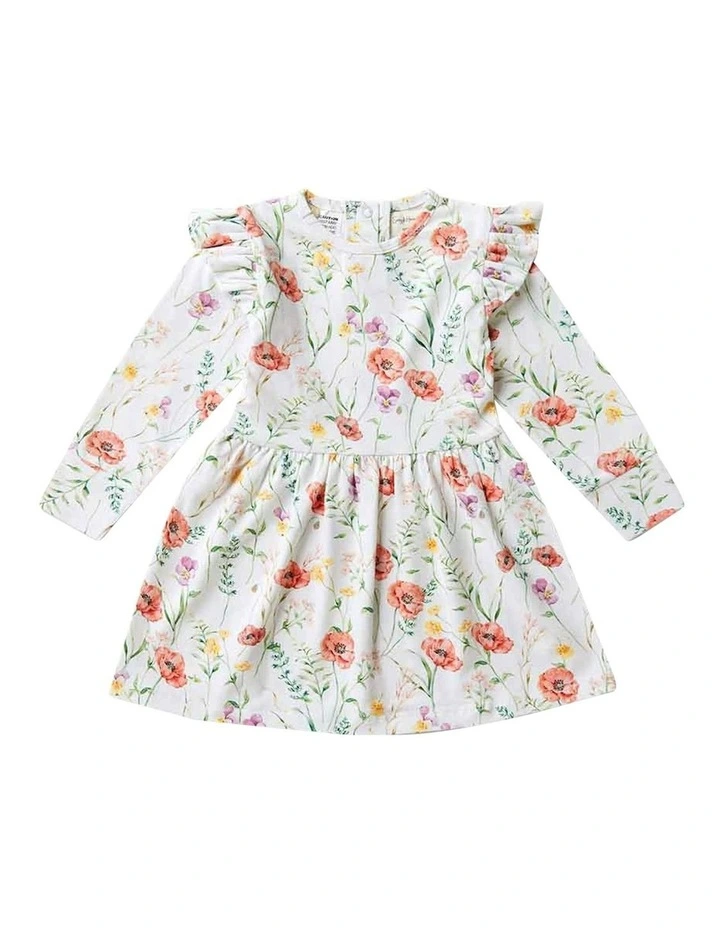 Meadow Long Sleeve Organic Dress in White image 2