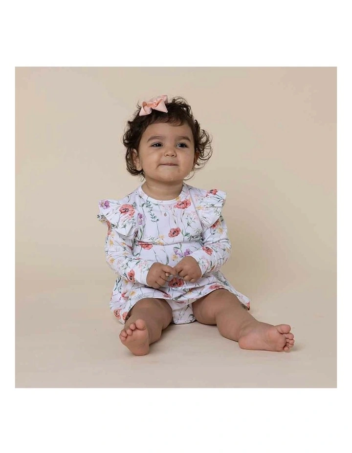 Meadow Long Sleeve Organic Dress in White image 7