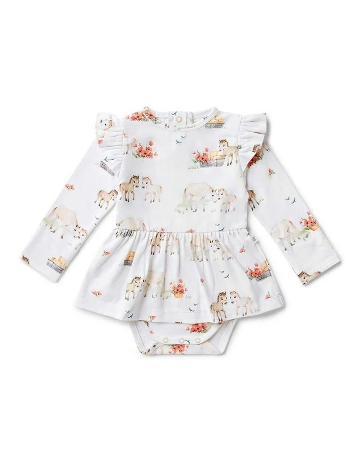 Long Sleeve Organic Dress in White image 1