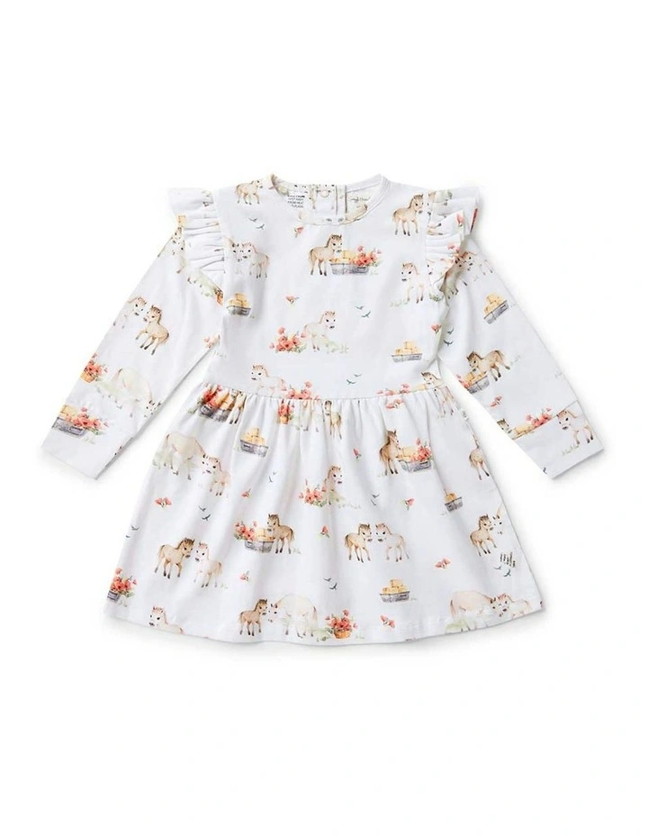 Long Sleeve Organic Dress in White image 2