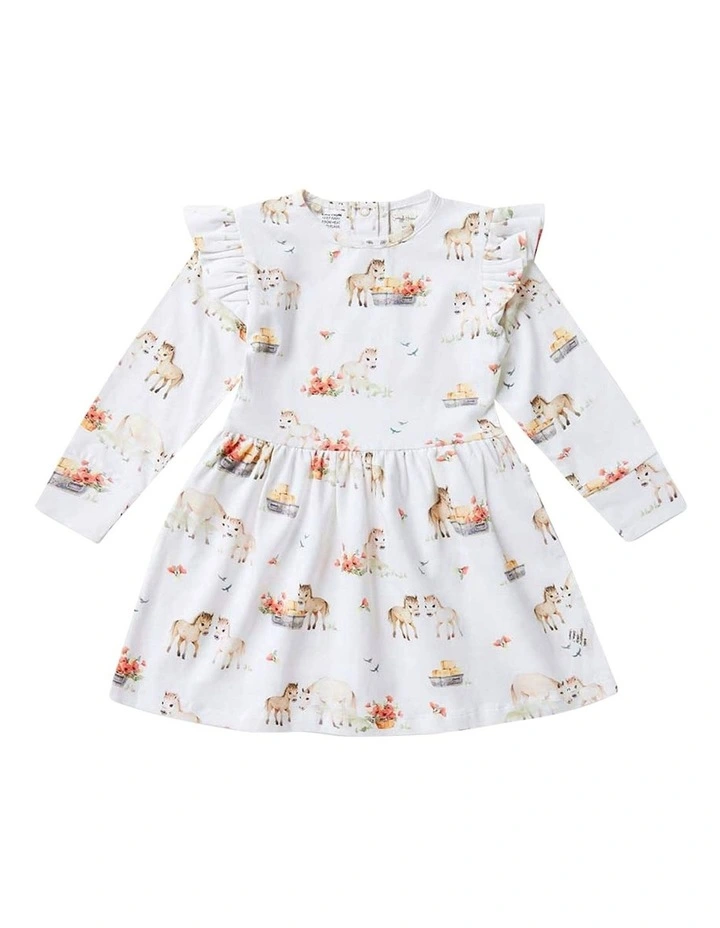 Long Sleeve Organic Dress in White image 2