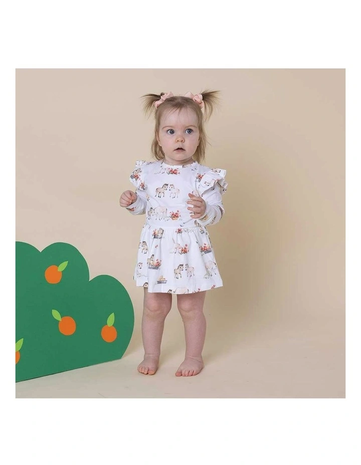 Long Sleeve Organic Dress in White image 3