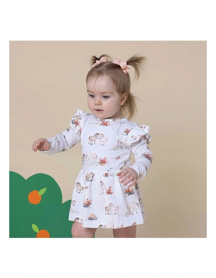 Long Sleeve Organic Dress in White image 5