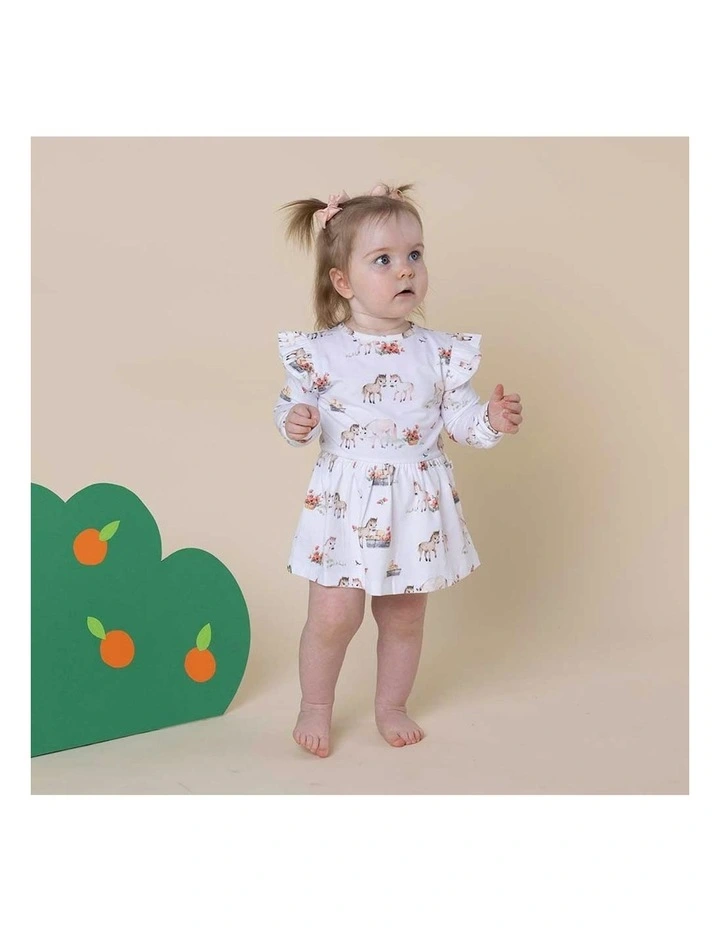 Long Sleeve Organic Dress in White image 7
