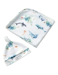 Organic Jersey Wrap And Beanie Set in Ocean