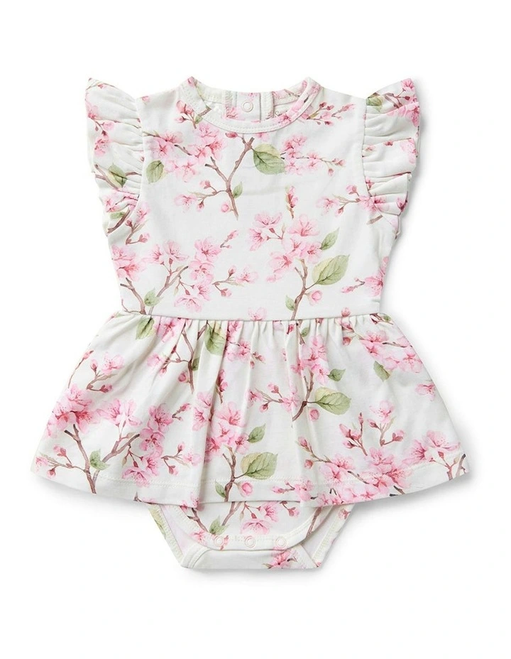 Cherry Blossom Short Sleeve Organic Dress in White image 1