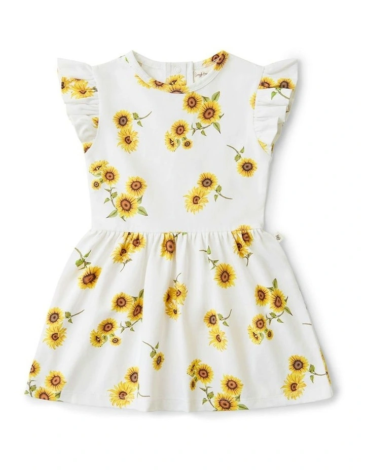 Sunflower Short Sleeve Organic Dress in White image 2