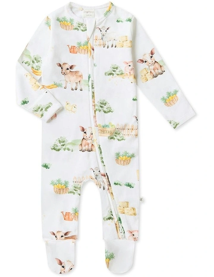 Farm Organic Sleepsuit Zip Footie in White image 1