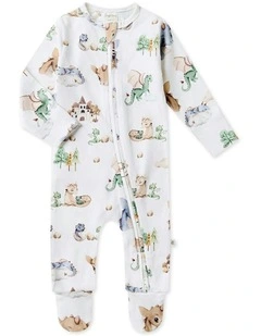Dragon Organic Sleepsuit Zip Footie in White