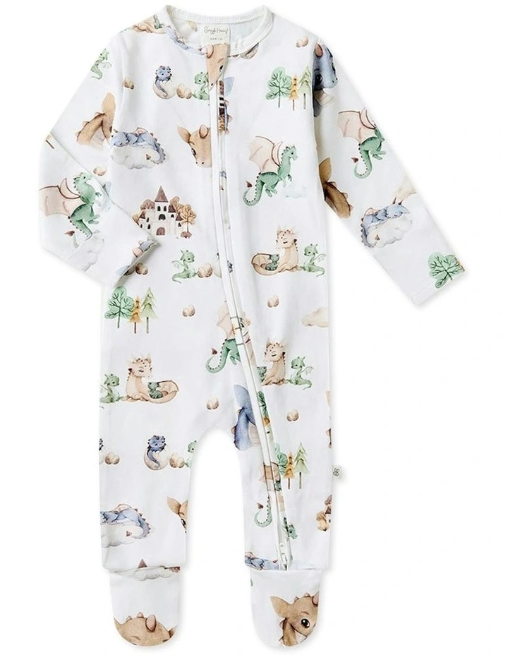 Dragon Organic Sleepsuit Zip Footie in White image 1