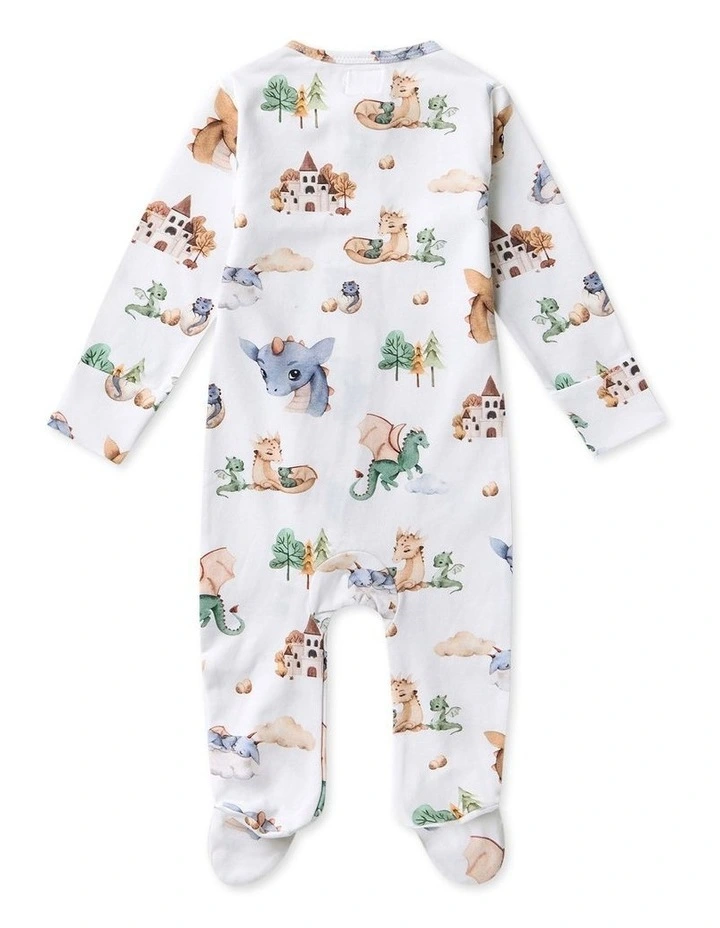 Dragon Organic Sleepsuit Zip Footie in White image 2