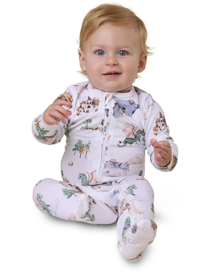 Dragon Organic Sleepsuit Zip Footie in White image 3
