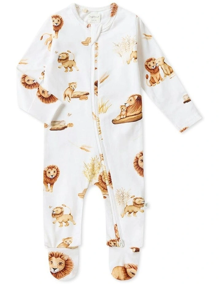 Lion Organic Sleepsuit Zip Footie in White image 1