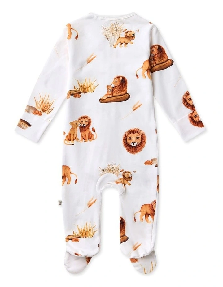 Lion Organic Sleepsuit Zip Footie in White image 2