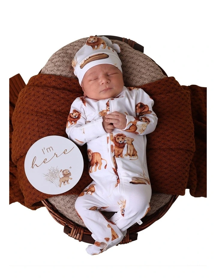 Lion Organic Sleepsuit Zip Footie in White image 3