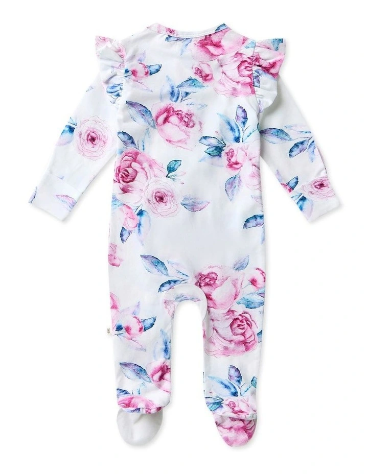 Lilac Skies Sleepsuit Zip Footie with Frill in White image 2