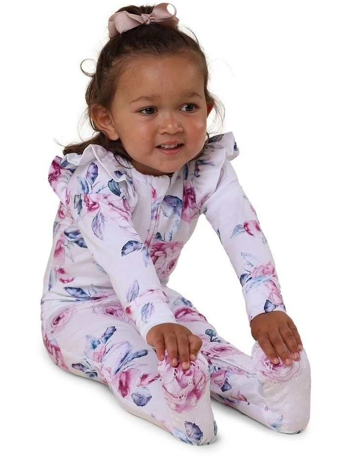 Lilac Skies Sleepsuit Zip Footie with Frill in White image 3