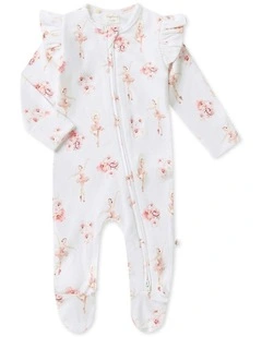 Ballerina Sleepsuit Zip Footie with Frill in White