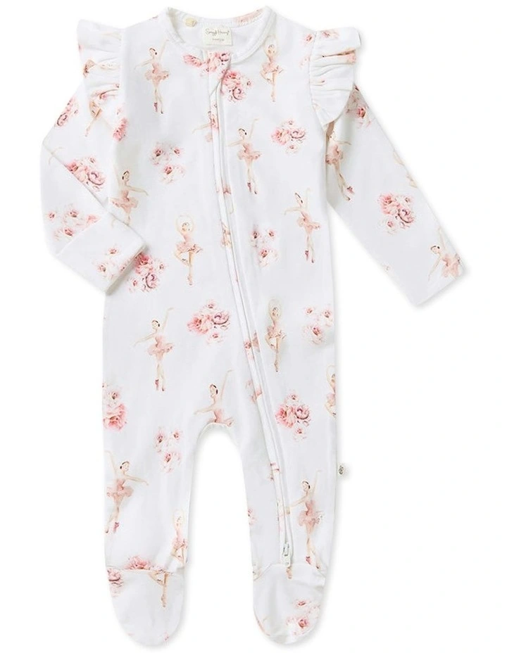 Ballerina Sleepsuit Zip Footie with Frill in White image 1