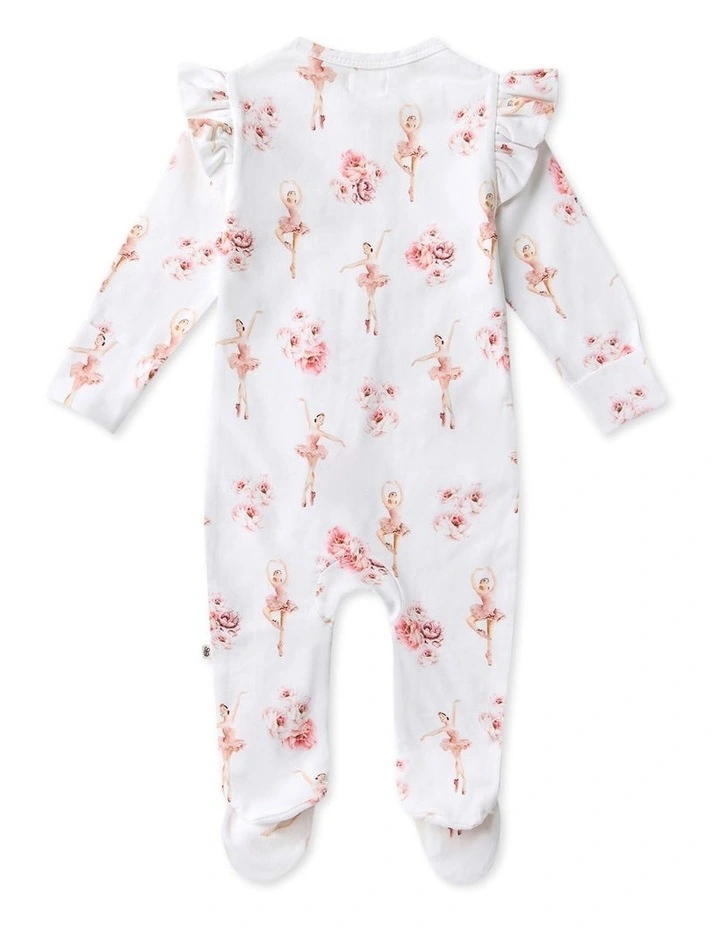 Ballerina Sleepsuit Zip Footie with Frill in White image 2