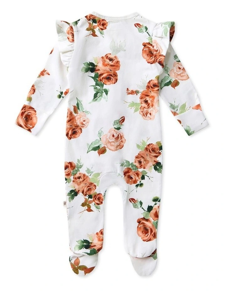Rosebud Sleepsuit Zip Footie with Frill in White image 2