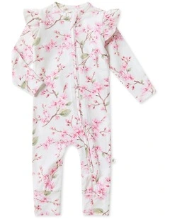 Cherry Blossom Convertible Romper with Frill in White