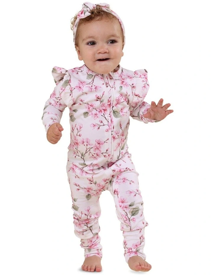 Cherry Blossom Convertible Romper with Frill in White image 3