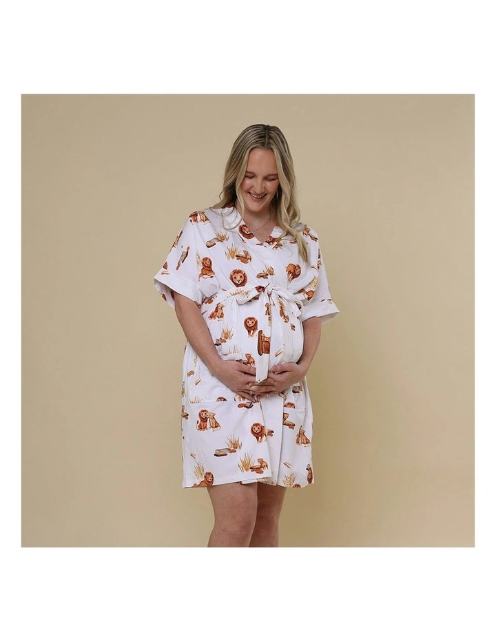 Organic Maternity Robe in Lion Print image 3