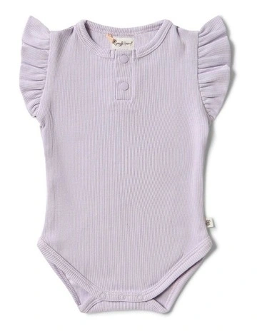 Short Sleeve Organic Bodysuit with Frill in Purple
