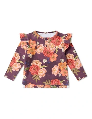 Sienna Organic Long Sleeve Top with Frill in Multi