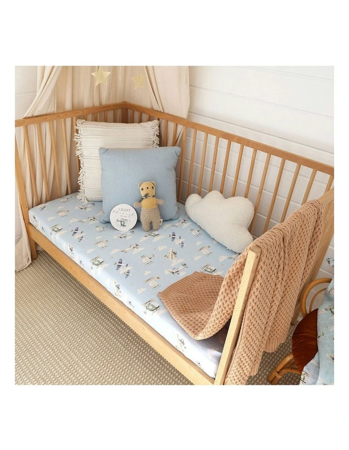 Taking Flight Organic Fitted Cot Sheet in Blue image 2