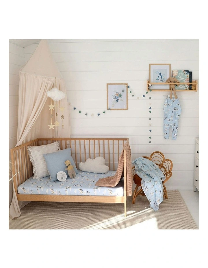 Taking Flight Organic Fitted Cot Sheet in Blue image 3