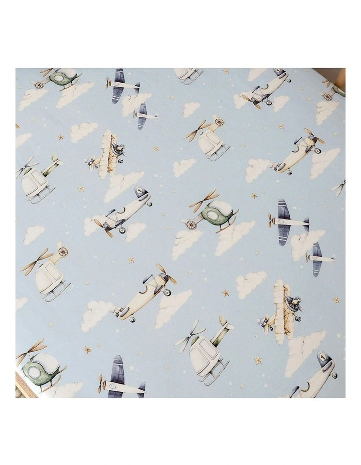 Taking Flight Organic Fitted Cot Sheet in Blue image 4