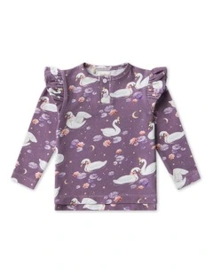 Midnight Swan Organic Long Sleeve Top With Frill in Purple