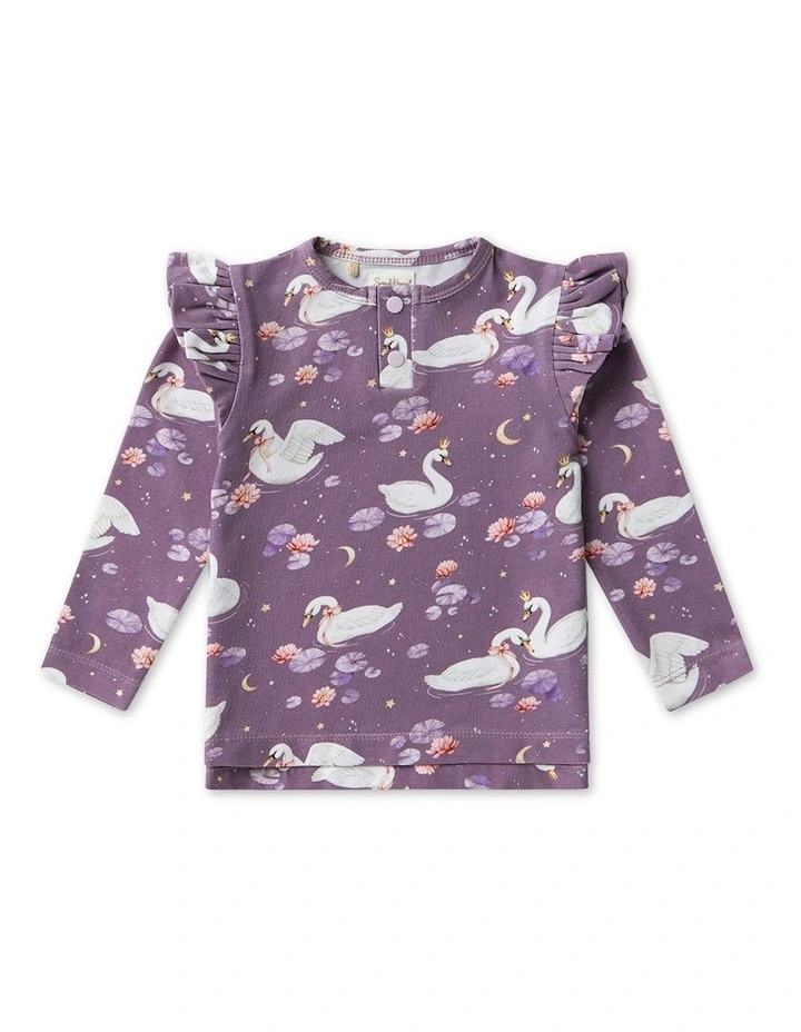Midnight Swan Organic Long Sleeve Top With Frill in Purple image 1