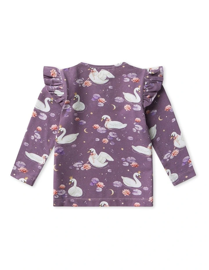 Midnight Swan Organic Long Sleeve Top With Frill in Purple image 2
