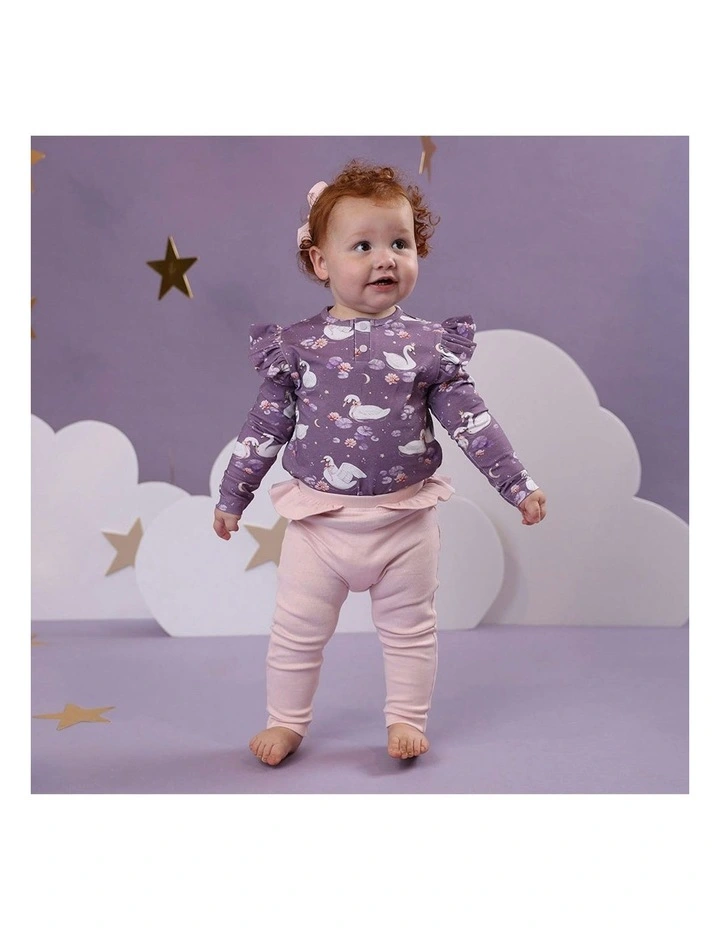 Midnight Swan Organic Long Sleeve Top With Frill in Purple image 3