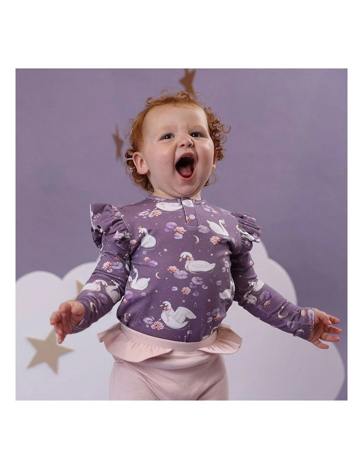 Midnight Swan Organic Long Sleeve Top With Frill in Purple image 6