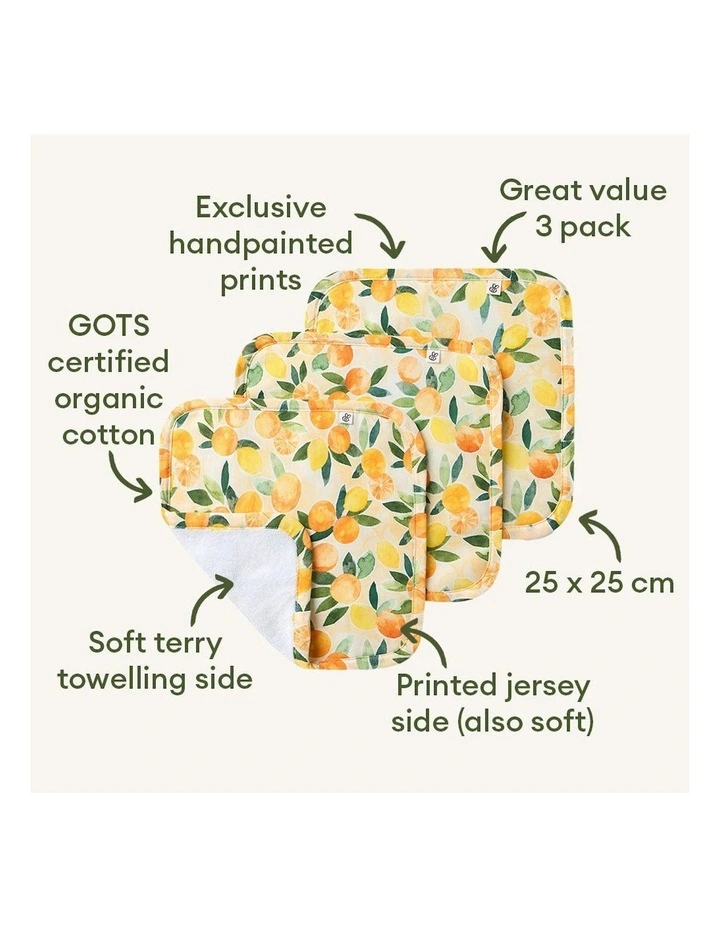 Sunny Citrus Organic Wash Cloths 3 Pack in Orange image 2