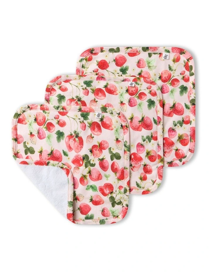 Strawberry Organic Wash Cloths 3 Pack in Pink image 1