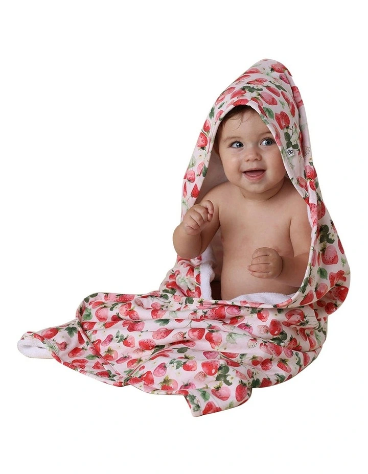 Strawberry Organic Hooded Baby Towel in Pink image 2