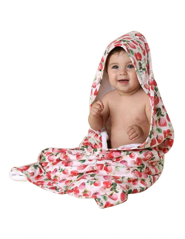 Strawberry Organic Hooded Baby Towel in Pink image 3