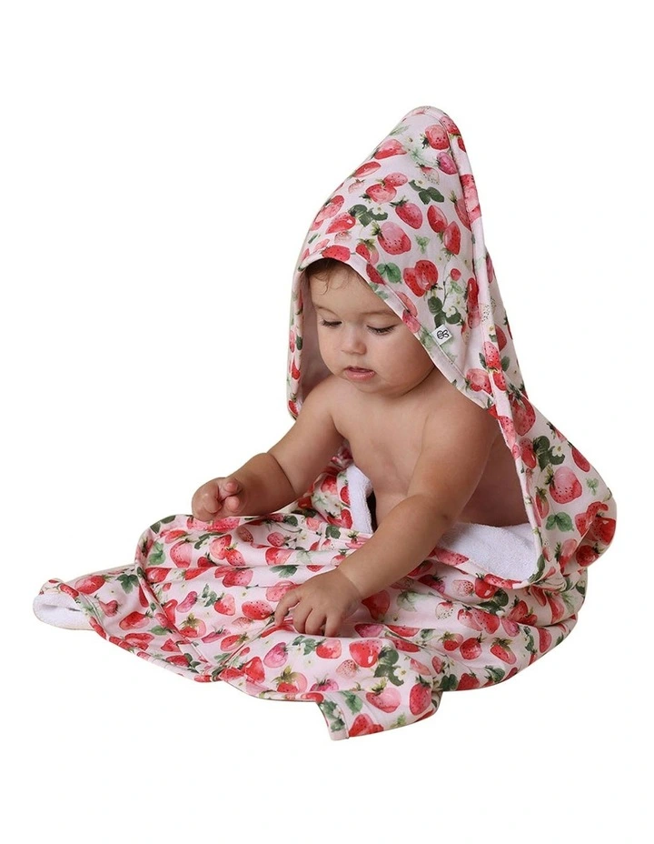 Strawberry Organic Hooded Baby Towel in Pink image 4